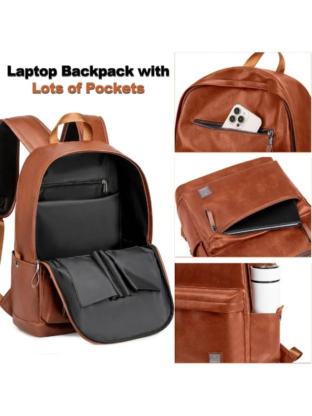 Stylish Waterproof Leather Laptop Backpack for Men & Women - Lightweight Travel